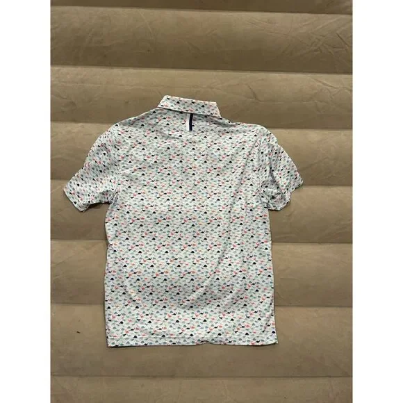 Rhoback Mens Medium Dinosaur Print Pattern Multicolor Golf Polo Shirt - Picture 6 of 7